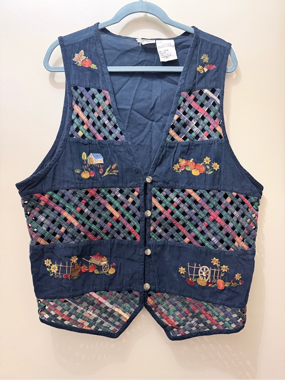 Vintage Embroidered Fall Pumpkin Woven Weave Vest Halloween Corduroy Plus 20W